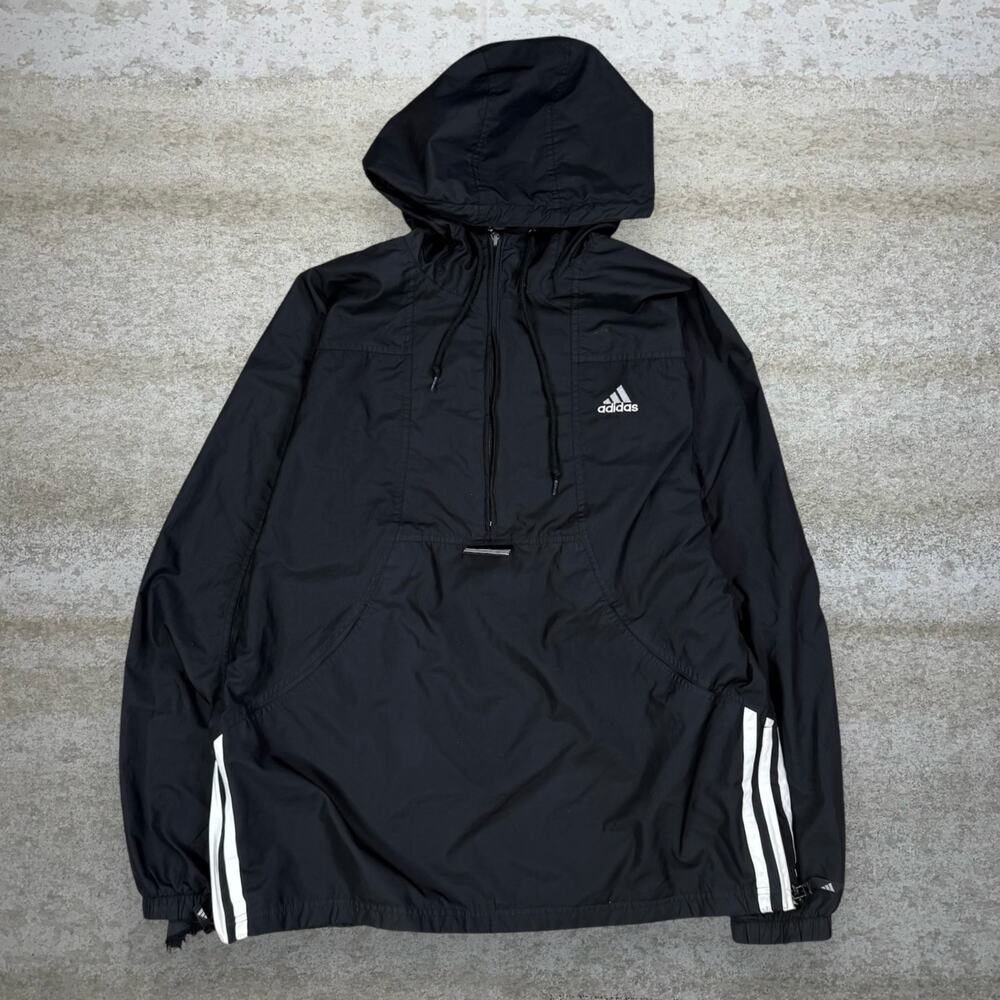 Vintage 90s Adidas Windbreaker Jacket Mens L Black White Stripes Polyester Zip